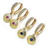 Oro Laminado Huggie Hoop, Gold Filled Style Evil Eye Design, with Ruby Cubic Zirconia, Polished, Golden Finish, 02.368.0038.1.15