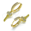 Oro Laminado Huggie Hoop, Gold Filled Style key Design, with White Micro Pave, Polished, Golden Finish, 02.368.0049.15
