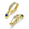 Oro Laminado Huggie Hoop, Gold Filled Style Hand of God Design, with Blue Topaz Cubic Zirconia and White Micro Pave, Polished, Golden Finish, 02.368.0067.15