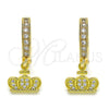 Oro Laminado Huggie Hoop, Gold Filled Style Crown Design, with White Micro Pave, Polished, Golden Finish, 02.368.0077.15