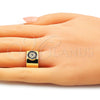 Oro Laminado Multi Stone Ring, Gold Filled Style Evil Eye Design, with Blue Topaz and White Micro Pave, Polished, Golden Finish, 01.341.0033 (One size fits all)
