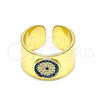 Oro Laminado Multi Stone Ring, Gold Filled Style Evil Eye Design, with Blue Topaz and White Micro Pave, Polished, Golden Finish, 01.341.0033 (One size fits all)