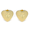 Oro Laminado Stud Earring, Gold Filled Style Heart Design, Diamond Cutting Finish, Golden Finish, 02.100.0125