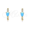 Oro Laminado Huggie Hoop, Gold Filled Style Teardrop Design, with Turquoise Cubic Zirconia and White Micro Pave, Polished, Golden Finish, 02.210.0479.1.15