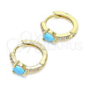 Oro Laminado Huggie Hoop, Gold Filled Style Teardrop Design, with Turquoise Cubic Zirconia and White Micro Pave, Polished, Golden Finish, 02.210.0479.1.15
