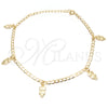 Oro Laminado Charm Anklet , Gold Filled Style Owl and Curb Design, Polished, Golden Finish, 03.58.0005.10 (04 MM Thickness, 10 Inches Length)