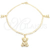 Oro Laminado Charm Anklet , Gold Filled Style Teddy Bear and Curb Design, Polished, Golden Finish, 03.58.0022.10 (04 MM Thickness, 10 Inches Length)