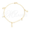 Oro Laminado Charm Anklet , Gold Filled Style Turtle and Curb Design, with White Cubic Zirconia, Polished, Golden Finish, 03.58.0036.10 (04 MM Thickness, 10 Inches Length)