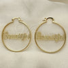 Oro Laminado Medium Hoop, Gold Filled Style Nameplate Design, Polished, Golden Finish, 02.213.0222.40