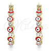 Oro Laminado Small Hoop, Gold Filled Style Evil Eye Design, with White Crystal, Red Enamel Finish, Golden Finish, 02.213.0223.25