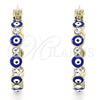 Oro Laminado Small Hoop, Gold Filled Style Evil Eye Design, with White Crystal, Blue Enamel Finish, Golden Finish, 02.213.0223.1.25