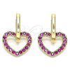 Oro Laminado Huggie Hoop, Gold Filled Style Heart Design, with Ruby Cubic Zirconia, Polished, Golden Finish, 02.210.0485.1.12