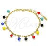 Oro Laminado Charm Anklet , Gold Filled Style with Multicolor Crystal, Polished, Golden Finish, 03.383.0011.3.10 (03 MM Thickness, 10 Inches Length)