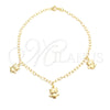 Oro Laminado Charm Anklet , Gold Filled Style Owl and Figaro Design, Polished, Golden Finish, 03.02.0058.10 (02 MM Thickness, 10 Inches Length)