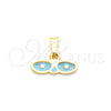 Oro Laminado Religious Pendant, Gold Filled Style Evil Eye Design, Blue Enamel Finish, Golden Finish, 05.02.0066.2