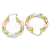 Oro Laminado Medium Hoop, Gold Filled Style Twist Design, Polished, Tricolor, 02.213.0229.30