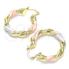 Oro Laminado Medium Hoop, Gold Filled Style Twist Design, Polished, Tricolor, 02.213.0229.30