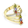 Oro Laminado Multi Stone Ring, Gold Filled Style with Multicolor Cubic Zirconia, Polished, Golden Finish, 01.210.0111.07 (Size 7)