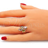 Oro Laminado Multi Stone Ring, Gold Filled Style with Multicolor Cubic Zirconia, Polished, Golden Finish, 01.210.0112.07 (Size 7)