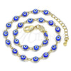 Oro Laminado Fancy Anklet, Gold Filled Style Evil Eye Design, Blue Resin Finish, Golden Finish, 03.63.2212.2.10 (05 MM Thickness, 10 Inches Length)