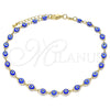 Oro Laminado Fancy Anklet, Gold Filled Style Evil Eye Design, Blue Resin Finish, Golden Finish, 03.63.2212.2.10 (05 MM Thickness, 10 Inches Length)