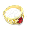 Oro Laminado Multi Stone Ring, Gold Filled Style Elephant Design, with Garnet Cubic Zirconia, Polished, Golden Finish, 01.284.0039.1.09 (Size 9)