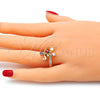 Oro Laminado Multi Stone Ring, Gold Filled Style Teardrop Design, with Multicolor Cubic Zirconia, Polished, Golden Finish, 01.221.0004.09 (Size 9)