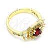 Oro Laminado Multi Stone Ring, Gold Filled Style Baguette Design, with Garnet and White Cubic Zirconia, Polished, Golden Finish, 01.221.0013.09 (Size 9)
