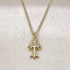 Oro Laminado Pendant Necklace, Gold Filled Style Cross Design, with White Cubic Zirconia, Polished, Golden Finish, 04.362.0036.18 (02 MM Thickness, 18 Inches Length)