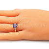 Oro Laminado Multi Stone Ring, Gold Filled Style with Amethyst and White Cubic Zirconia, Polished, Golden Finish, 01.210.0119.06 (Size 6)