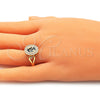 Oro Laminado Multi Stone Ring, Gold Filled Style with Blue Topaz and White Cubic Zirconia, Polished, Golden Finish, 01.210.0120.2.09 (Size 9)