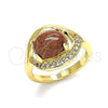 Oro Laminado Multi Stone Ring, Gold Filled Style Evil Eye Design, with Brown Goldstone Venturina and White Cubic Zirconia, Polished, Golden Finish, 01.210.0133.06 (Size 6)