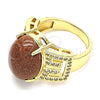 Oro Laminado Multi Stone Ring, Gold Filled Style Greek Key Design, with Brown Goldstone Venturina and White Cubic Zirconia, Polished, Golden Finish, 01.210.0134.06 (Size 6)