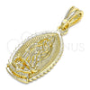 Oro Laminado Religious Pendant, Gold Filled Style Guadalupe Design, Polished, Golden Finish, 05.351.0167