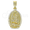 Oro Laminado Religious Pendant, Gold Filled Style Guadalupe Design, Polished, Golden Finish, 05.351.0167