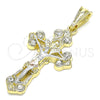 Oro Laminado Religious Pendant, Gold Filled Style Crucifix Design, with White Crystal, Polished, Tricolor, 05.351.0026.1