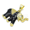Oro Laminado Fancy Pendant, Gold Filled Style Elephant Design, Black Enamel Finish, Golden Finish, 05.253.0119.2