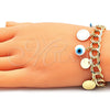 Oro Laminado Charm Bracelet, Gold Filled Style Evil Eye Design, White Resin Finish, Golden Finish, 03.331.0185.08 (10 MM Thickness, 8 Inches Length)