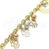 Oro Laminado Charm Bracelet, Gold Filled Style Hand of God and Ball Design, Polished, Tricolor, 03.331.0190.08 (06 MM Thickness, 8 Inches Length)