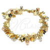 Oro Laminado Charm Bracelet, Gold Filled Style Butterfly and Ball Design, Polished, Tricolor, 03.331.0191.08 (05 MM Thickness, 8 Inches Length)