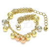 Oro Laminado Charm Bracelet, Gold Filled Style Ball Design, Polished, Tricolor, 03.331.0194.08 (03 MM Thickness, 8 Inches Length)