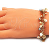Oro Laminado Charm Bracelet, Gold Filled Style Flower and Ball Design, Polished, Tricolor, 03.331.0196.07 (05 MM Thickness, 7 Inches Length)