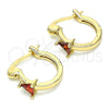 Oro Laminado Small Hoop, Gold Filled Style with Garnet Cubic Zirconia, Polished, Golden Finish, 02.210.0501.1.12