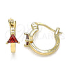 Oro Laminado Small Hoop, Gold Filled Style with Garnet Cubic Zirconia, Polished, Golden Finish, 02.210.0501.1.12