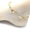 Oro Laminado Fancy Anklet, Gold Filled Style Evil Eye Design, White Resin Finish, Golden Finish, 03.169.0006.10 (06 MM Thickness, 10 Inches Length)