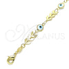Oro Laminado Fancy Anklet, Gold Filled Style Evil Eye Design, White Resin Finish, Golden Finish, 03.169.0006.10 (06 MM Thickness, 10 Inches Length)