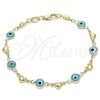 Oro Laminado Fancy Bracelet, Gold Filled Style Evil Eye and Heart Design, Turquoise Resin Finish, Golden Finish, 03.326.0008.3.08 (07 MM Thickness, 8 Inches Length)