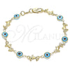 Oro Laminado Fancy Bracelet, Gold Filled Style Evil Eye and Dolphin Design, Turquoise Resin Finish, Golden Finish, 03.326.0009.3.08 (07 MM Thickness, 8 Inches Length)