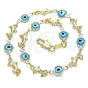 Oro Laminado Fancy Anklet, Gold Filled Style Evil Eye and Dolphin Design, Turquoise Resin Finish, Golden Finish, 03.326.0009.3.10 (07 MM Thickness, 10 Inches Length)