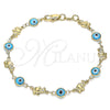 Oro Laminado Fancy Bracelet, Gold Filled Style Evil Eye and Elephant Design, Turquoise Resin Finish, Golden Finish, 03.326.0010.3.08 (07 MM Thickness, 8 Inches Length)